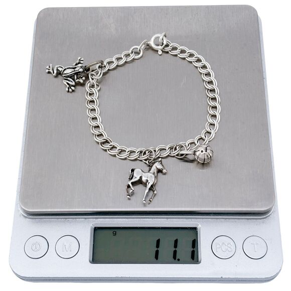 Vintage Italy SU Sterling Silver 925 Frog Horse Basketball Charm Bracelet 7" - Picture 6 of 6